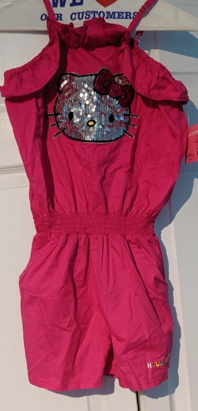 NWT- COLD SHOULDER GIRLS HELLO KITTY ROMPER - Picture 1 of 4